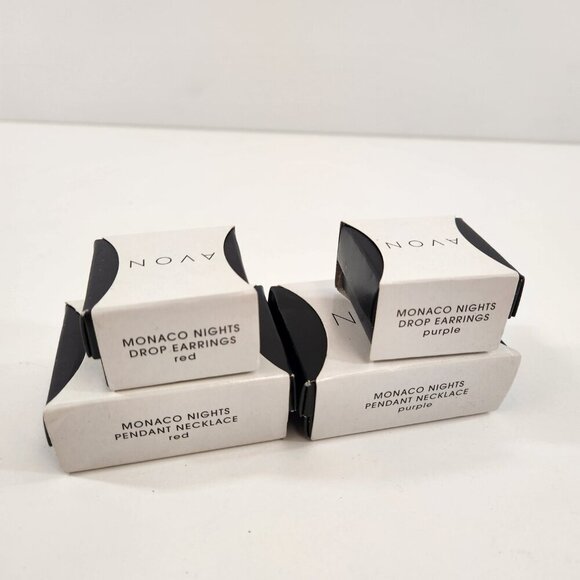 Avon Monaco Nights Drop Earrings Pendant Necklace Gift Sets Purple & Red NEW - Picture 15 of 15